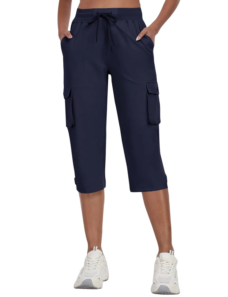 MoFiz Pantacourt Randonnée Femme Pantalon Cargo d'extérieur Léger et Respirant Pantacourt Cargo 3/4 d’été Séchage Rapide avec Poche S-3XL