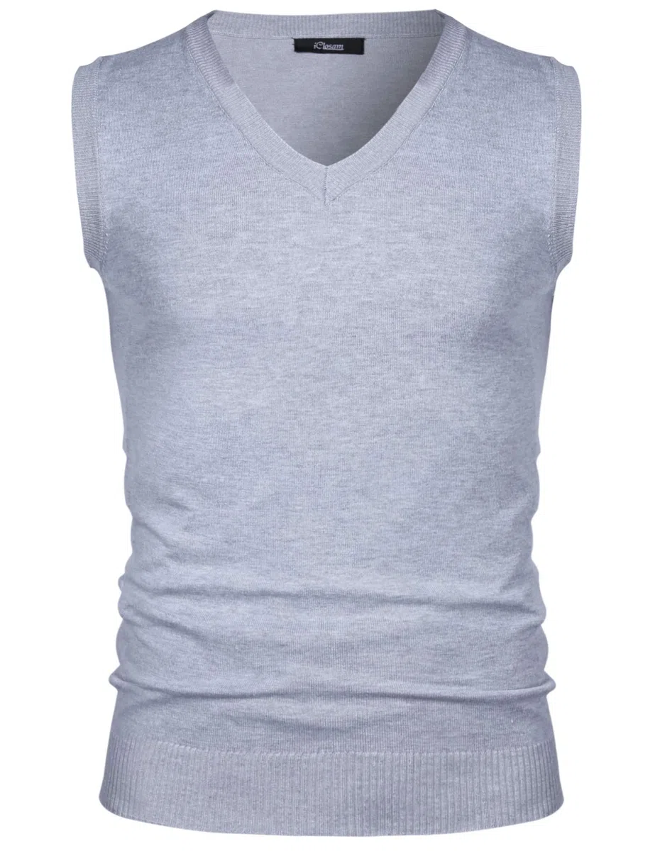iClosam Pull Homme sans Manche Pullover Homme Hiver Classique Pulls Col V Business Tricoté en Maille Chemise Tricoté Débardeurs