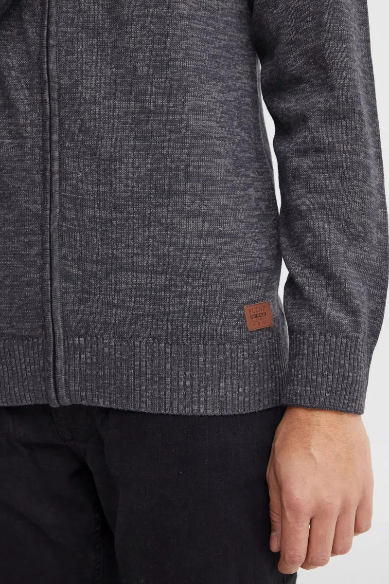 BLEND BHDaniri Homme Cardigan Gilet en Maille Fin avec col Montant Fermeture éclair Poignets côtelés Mélange de Coton Regular Fit