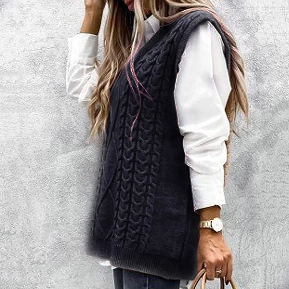 Gilet Pulls sans Manches Gilet Femmes Gilet en Tricot Classique Pull À Col en V Printemps Hiver Pull Chaud sans Manches