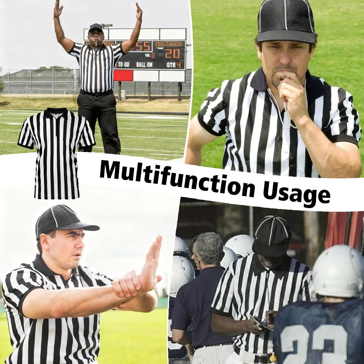 Mens Official Umpire Jersey Stripe Overturned Collar Ref Uniform Referee Shirt for Basketball Football Soccer