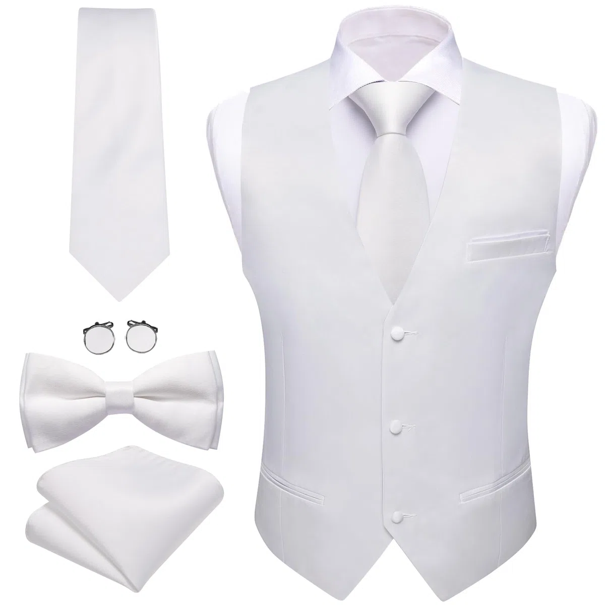 Barry.Wang Ensemble gilet d'affaires pour homme avec gilet et nœud papillon | Col en V classique coupe ajustée 5 pièces, parfait pour une fête de mariage