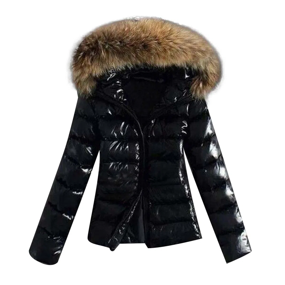 Manteau D'hiver - Doudoune Brillante pour Femme - Veste d'hiver Courte - Veste Matelassée - Vêtement D'extérieur pour Femme - Manteau D'hiver en Duvet avec col en Fausse Fourrure