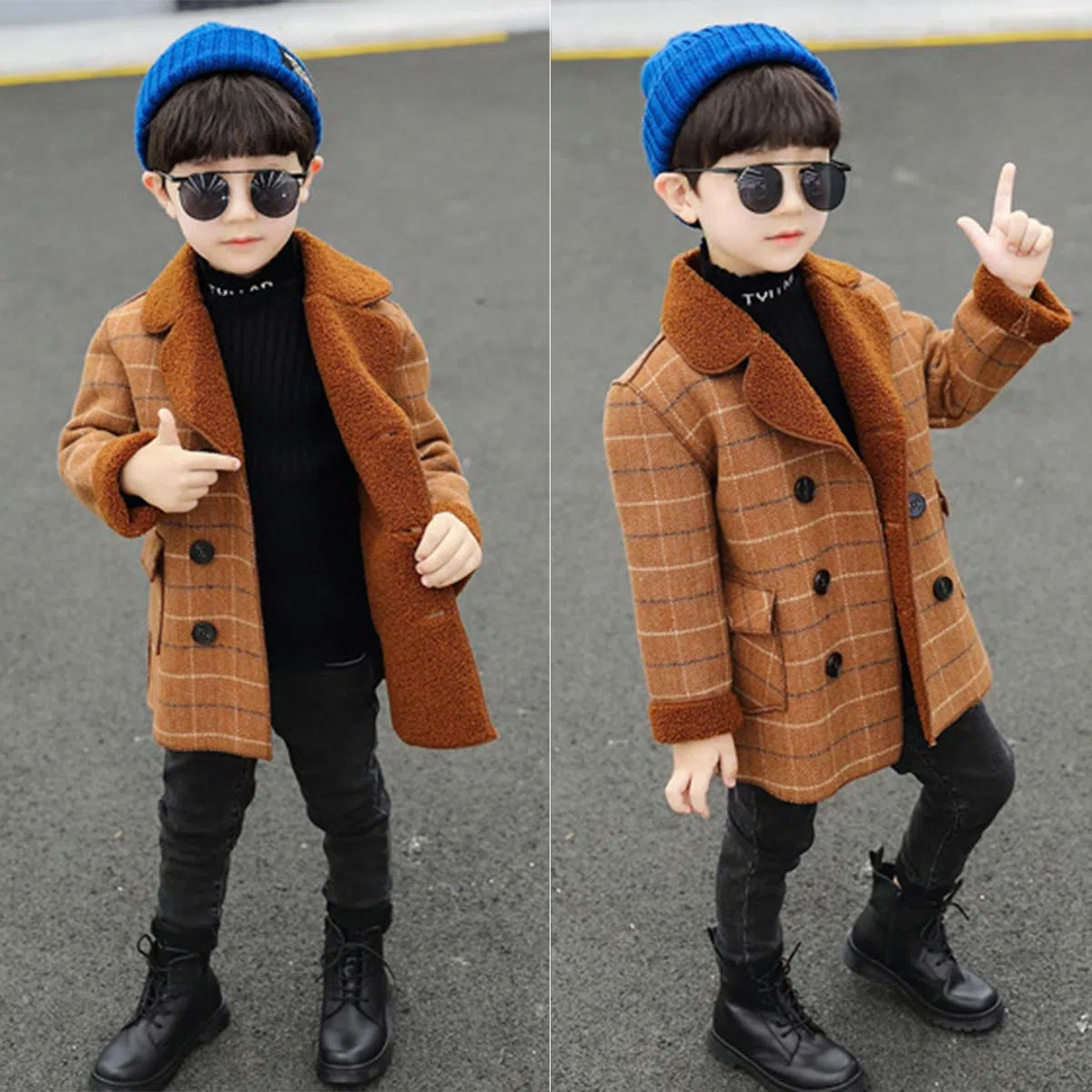 amropi Blouson Manteau Chaud Enfant Garçon Trench Croisé à Carreaux Épais Manteau Chaud Hiver Veste 2-10 Ans