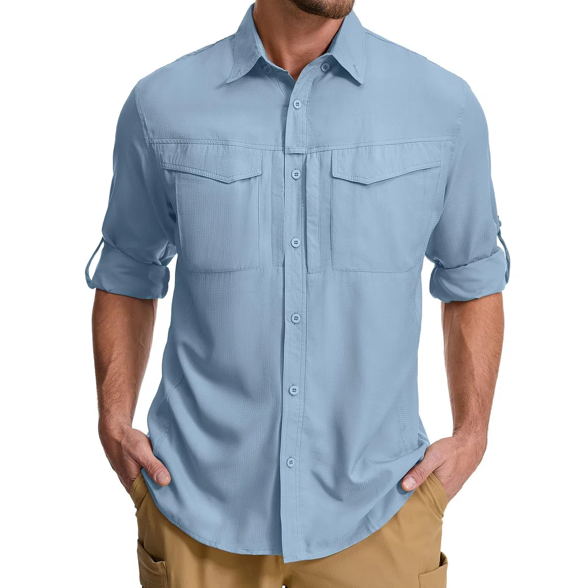Safari UPF50+ Chemise de randonnée à manches longues pour homme Protection UV Respirant Séchage rapide