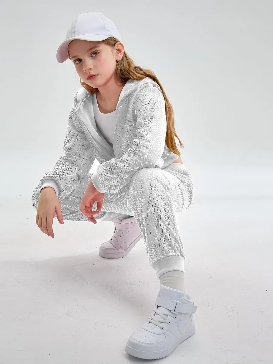 LOLANTA Enfant Costume de Danse Hip Hop à Paillettes Vêtements de Street Dance Ensemble Veste-pantalon