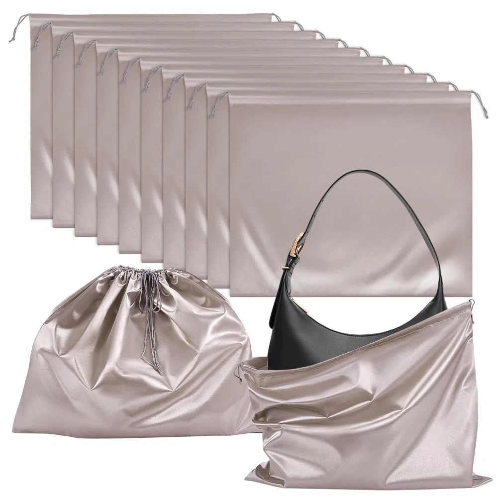 NBEADS 12 Pcs Sac à Poussière pour Sacs à Main, 50x60x0.3cm Sacs de Rangement en Tissu Satiné Pochettes à Cordon de Serrage Sacs de Voyage en Tissu pour Sacs à Main Chaussures Bottes Gris Clair