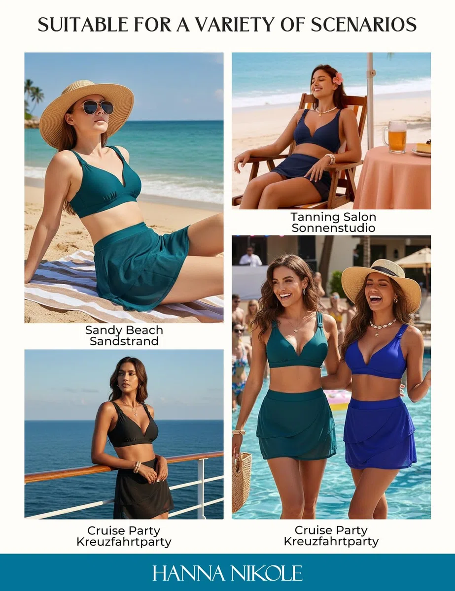Hanna Nikole Ensemble bikini pour femme, maillot de bain pour femme, maillot de bain push-up taille haute, maillot de bain sexy deux pièces en maille avec encolure en V