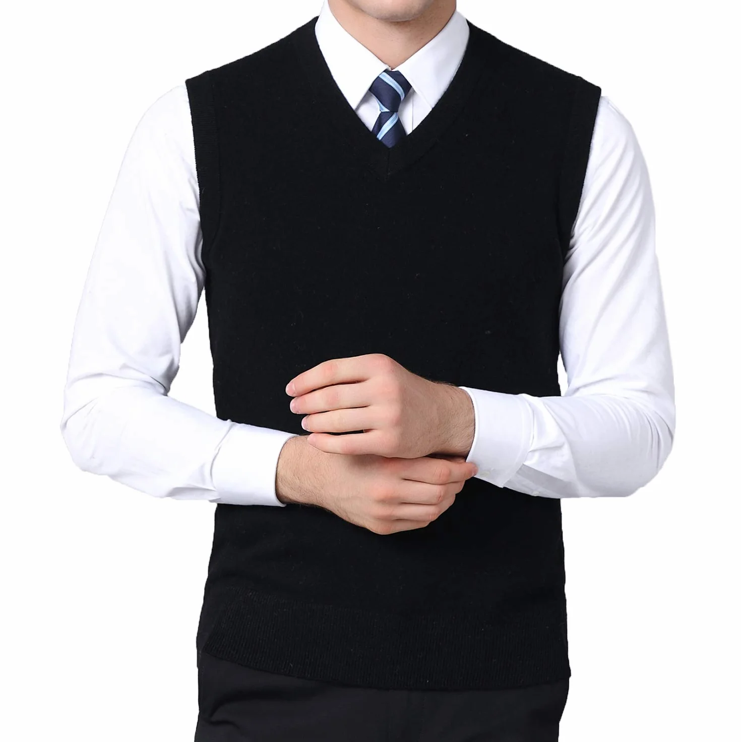 FULIER Homme Gilet Col en V sans Manches Pull Classique Business Gilet pour Homme Chemise Tricoté Débardeurs