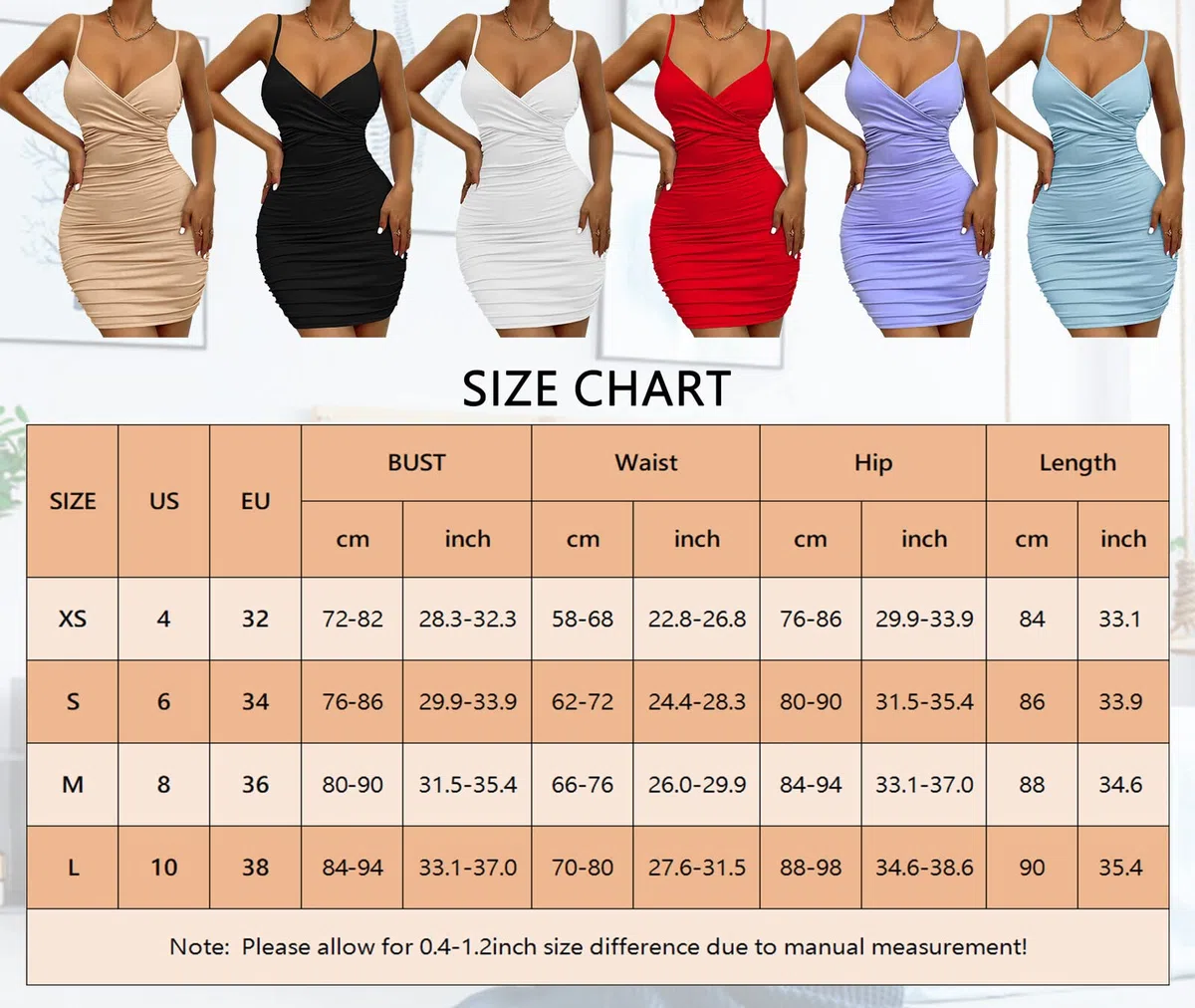 AIEOE Bodycon Bretelles Robe Sexy Femme avec Col en V et Dos Nu Élégant Court Taille XS-L