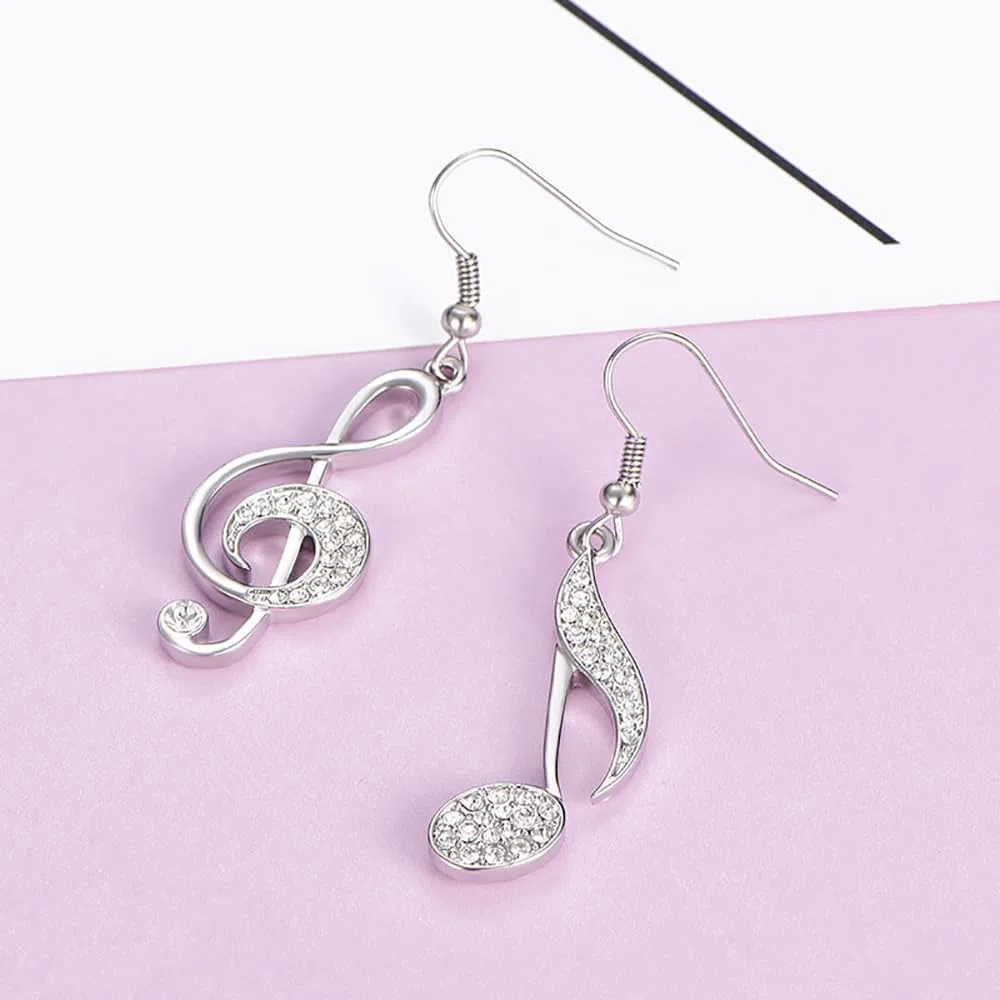 Boucles d'oreilles pendantes délicates en forme de note de musique asymétrique, pendantes pour femmes et filles, cristal, zircone, clé de sol, goutte de musique, bijoux fantaisie, cadeaux,