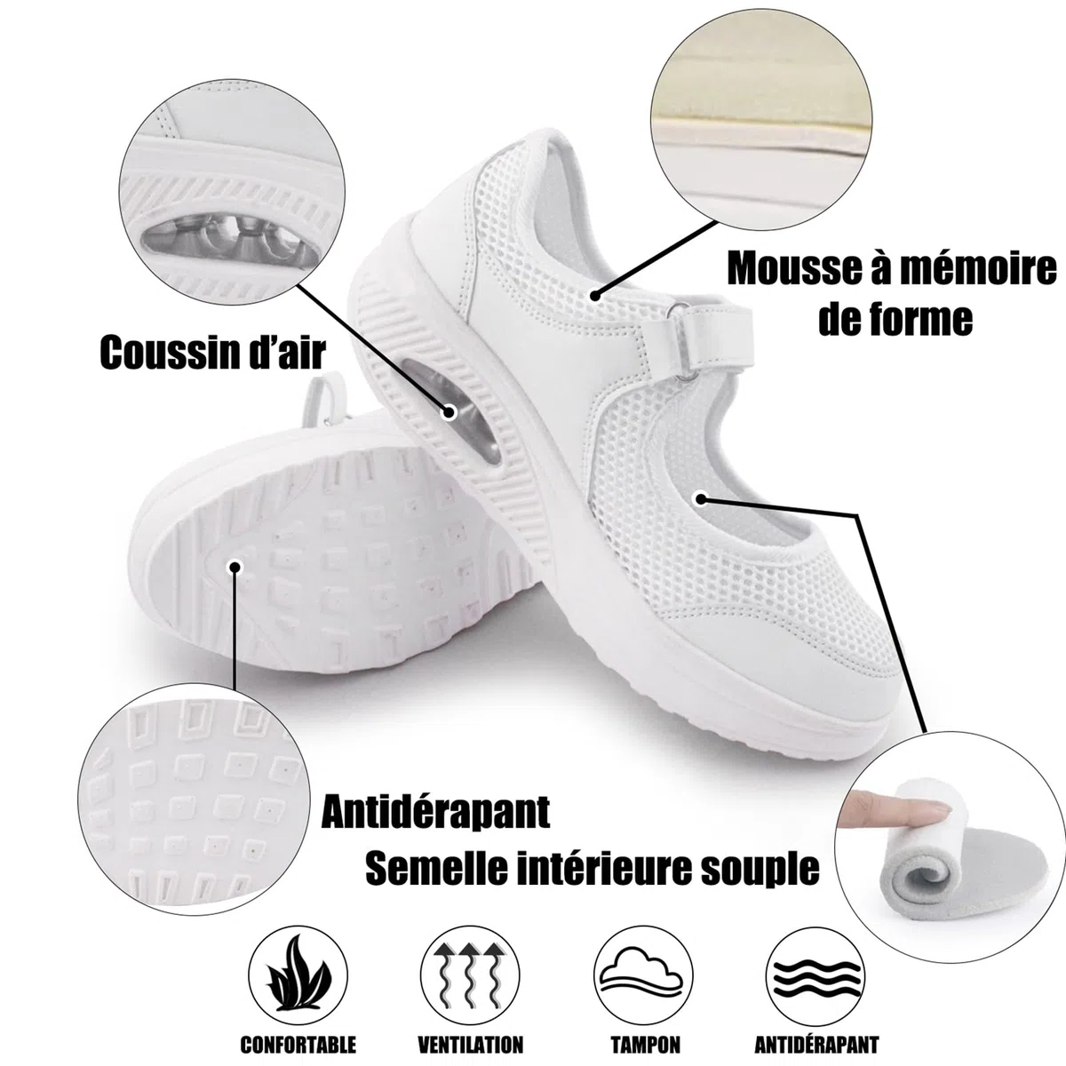 Git-up Femmes Confortable Travail Infirmière Chaussures Antidérapantes Réglable Respirant Walking Buffer Fitness Casual Nursing Orthèse Baskets Légères