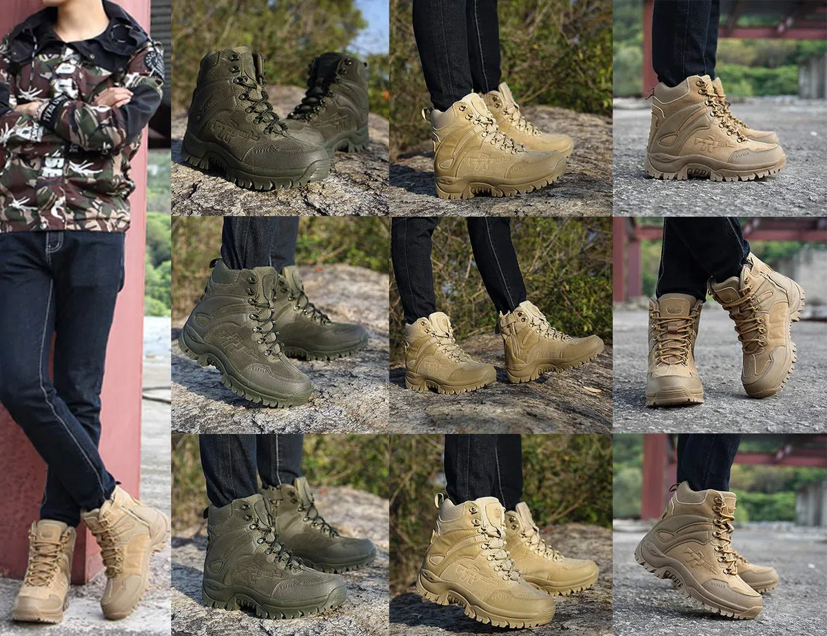 Bottines de Chasse pour Homme, Hautes à Lacets, de Combat, Militaires, randonnée,Les explorations dans la Jungle, adaptées sur Tous Types de Terrain