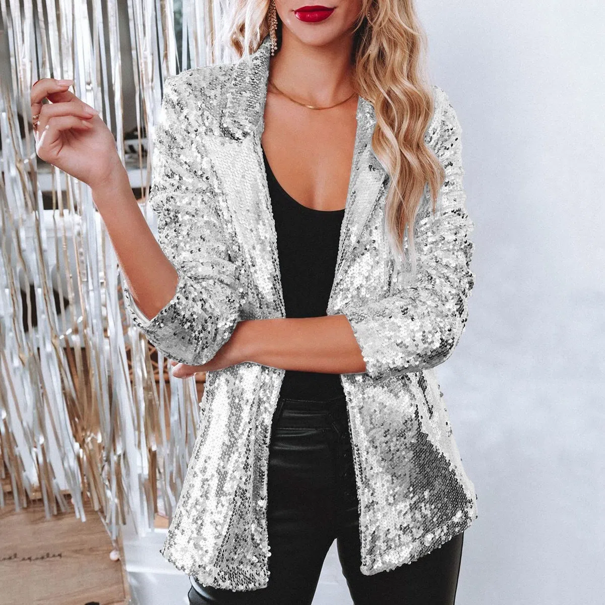 Blazer Décontracté à Revers à Paillettes pour Femmes Veste Pailletée Personnalisée à Manches Longues pour Femmes Adaptée Aux Dîners