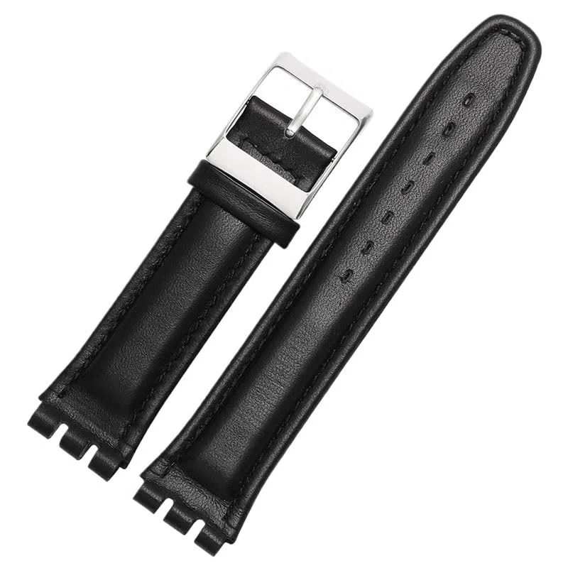 Bracelets de montre en cuir pour montre SWATCH YRS avec chaîne et boucle concave-convexe(Black b,17mm)