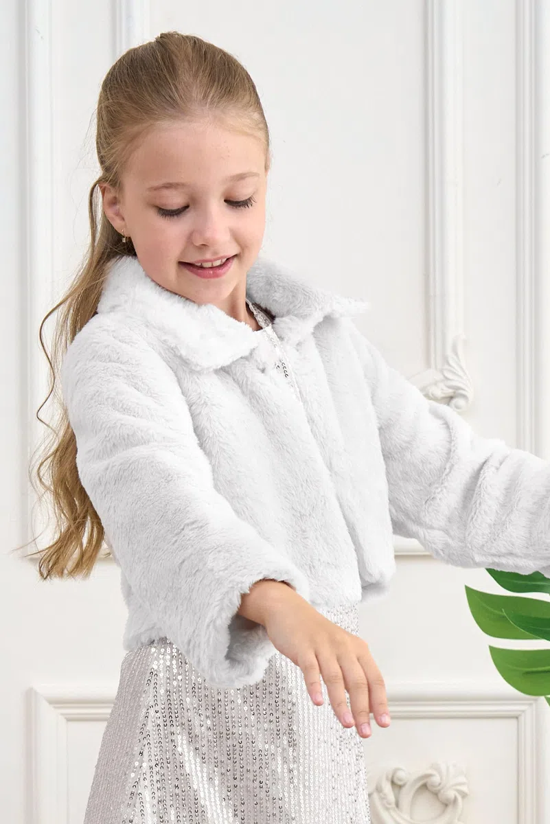 Bolerose Veste boléro à col en Fausse Fourrure Douce pour Fille Enfant
