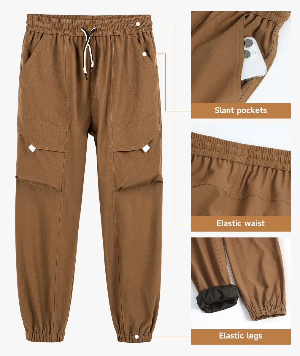 YoungSoul Pantalon Cargo Imperméable pour Garçon Taille Élastique Pantalon de Randonnée Pantalon de Jogging Extérieur Enfants