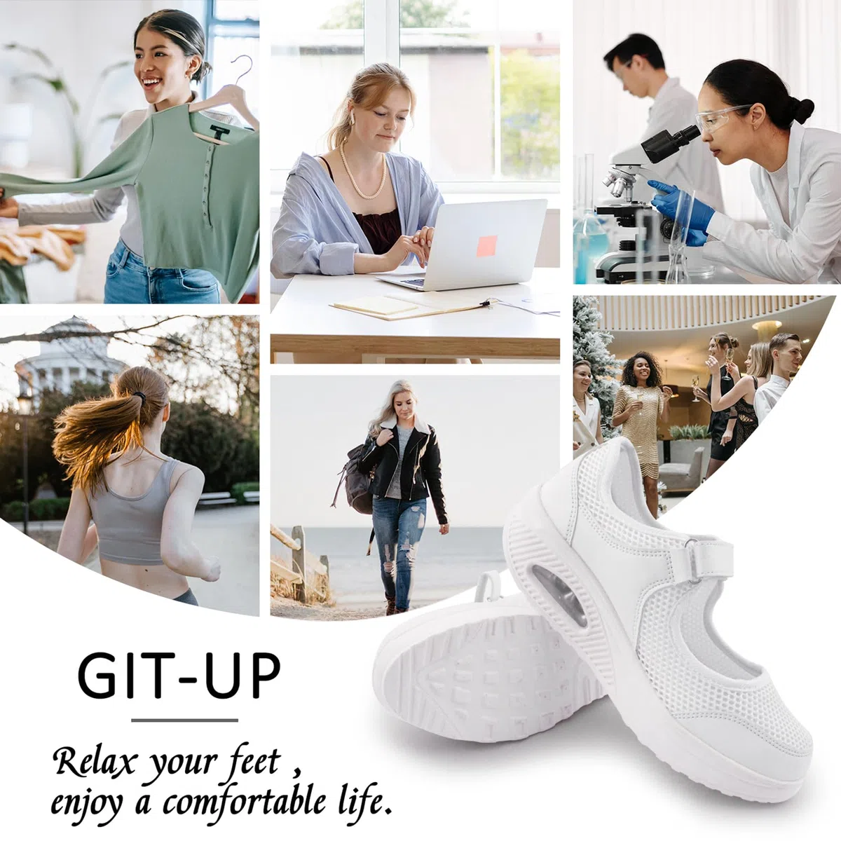 Git-up Femmes Confortable Travail Infirmière Chaussures Antidérapantes Réglable Respirant Walking Buffer Fitness Casual Nursing Orthèse Baskets Légères