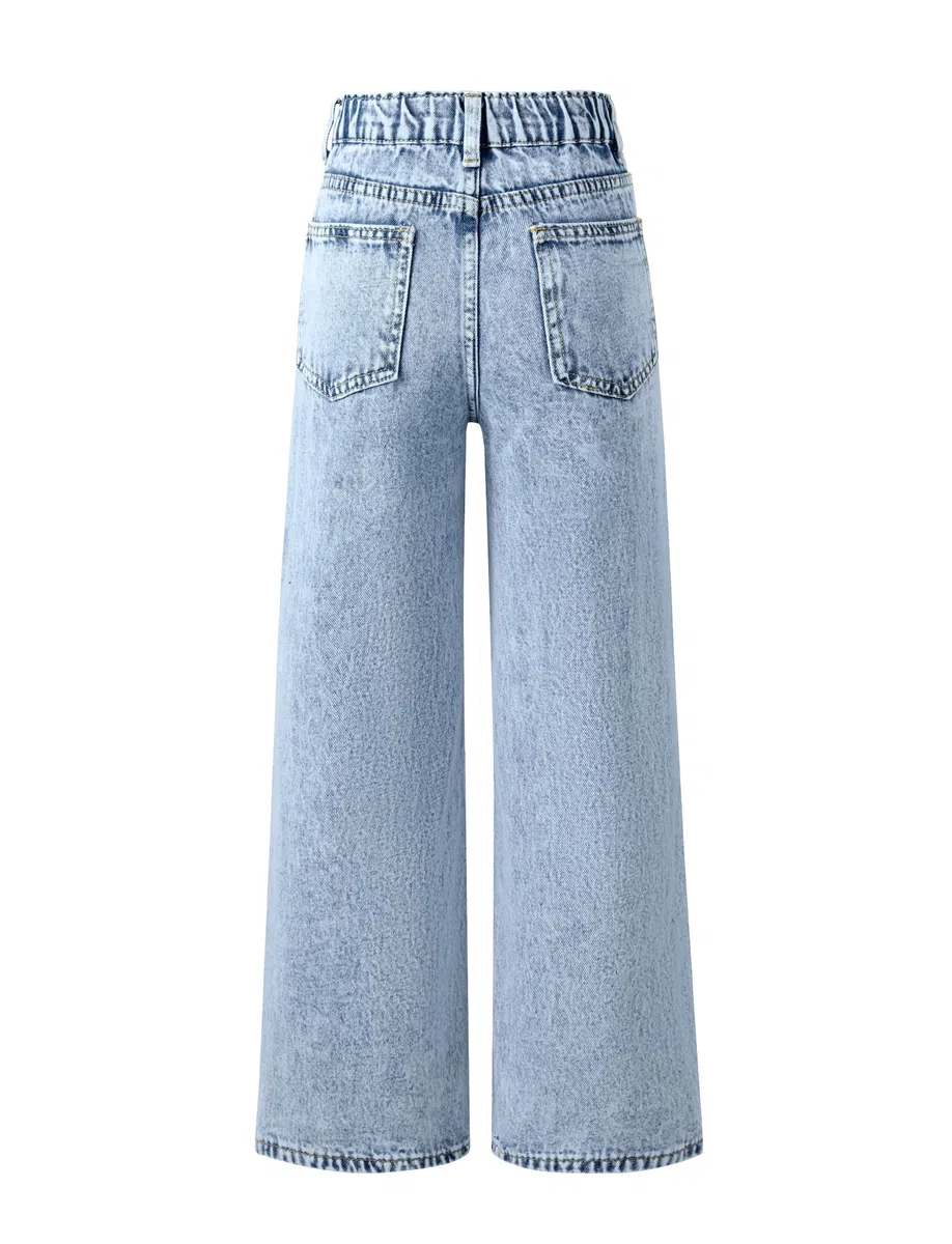 SEAUR Jeans Déchirés pour Filles Taille Haute Denim Jeans Y2K élastique Baggy Casual Ados Fille 5-14 Ans Trousers Pants