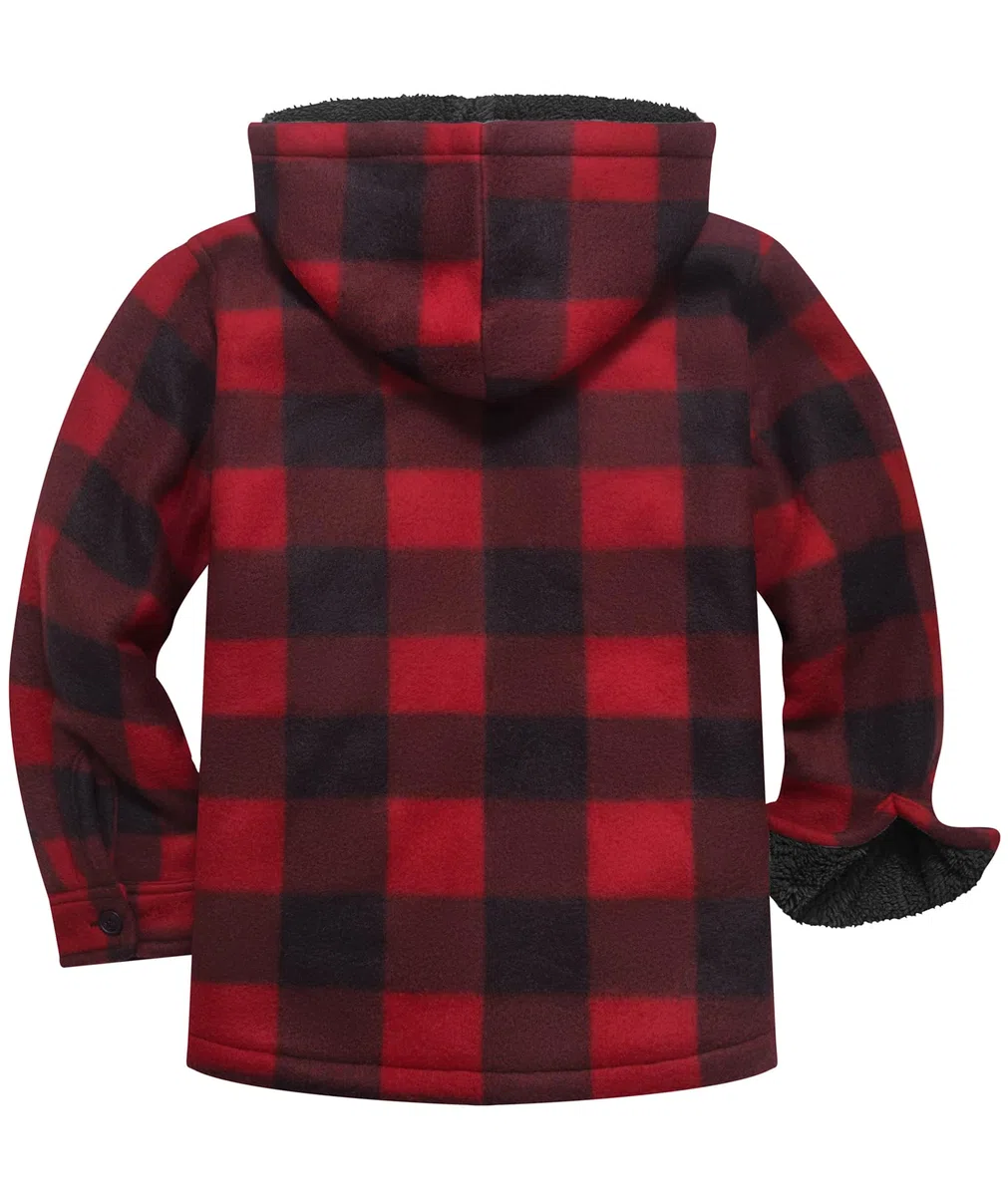zitysport Veste Chemise Garçon Épaisseur Hoodie Veste à Carreaux Enfants avec Fermeture Flanelle Chaude Garçons Sweat Capuche Extérieure Vestes d'hiver Doublées Pour Garçon Poche
