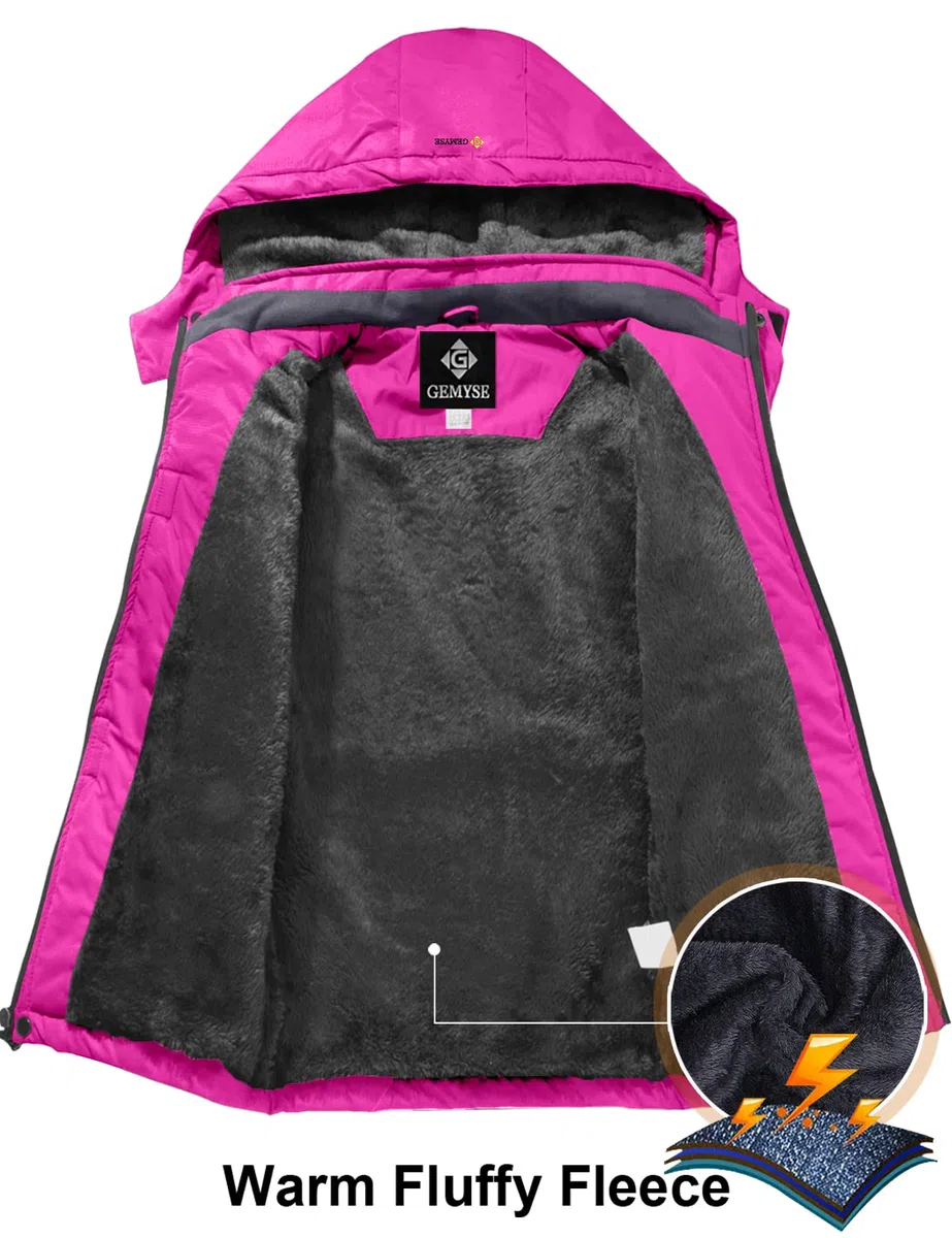 GEMYSE Veste de Ski Imperméable de Montagne pour Fille Manteau d'hiver Extérieur en Polaire Coupe-Vent avec Capuche