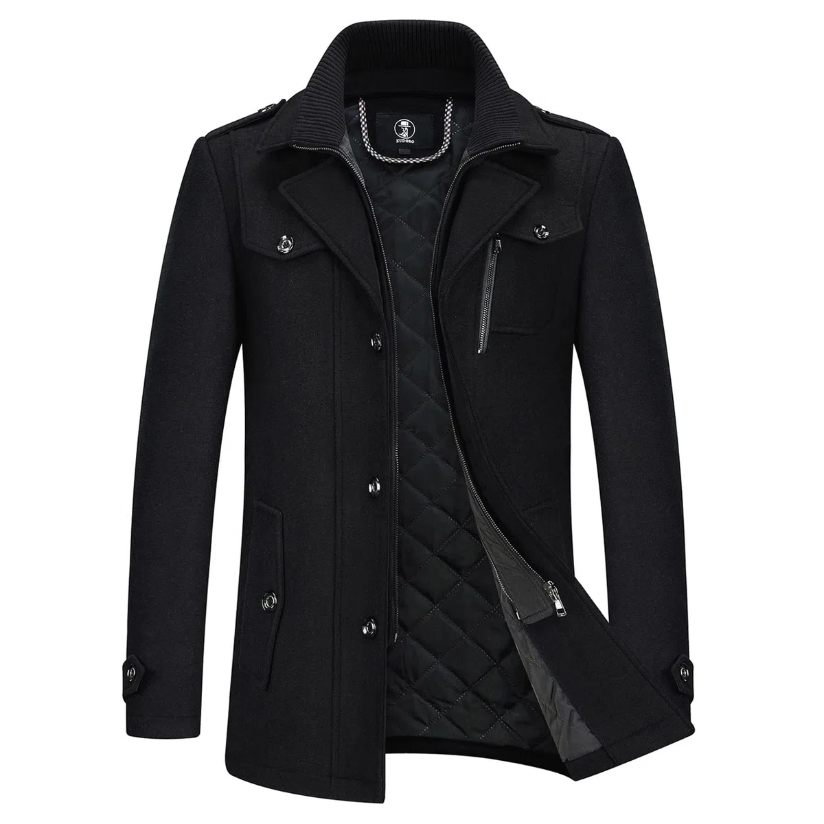 KUDORO Manteau Homme Mi-Long en Laine Chaud pour Hiver Trench Coat Classique Parka Pardessus Caban Slim Fit Business Duffle-Coats Coup-Vent Revers Overcoat