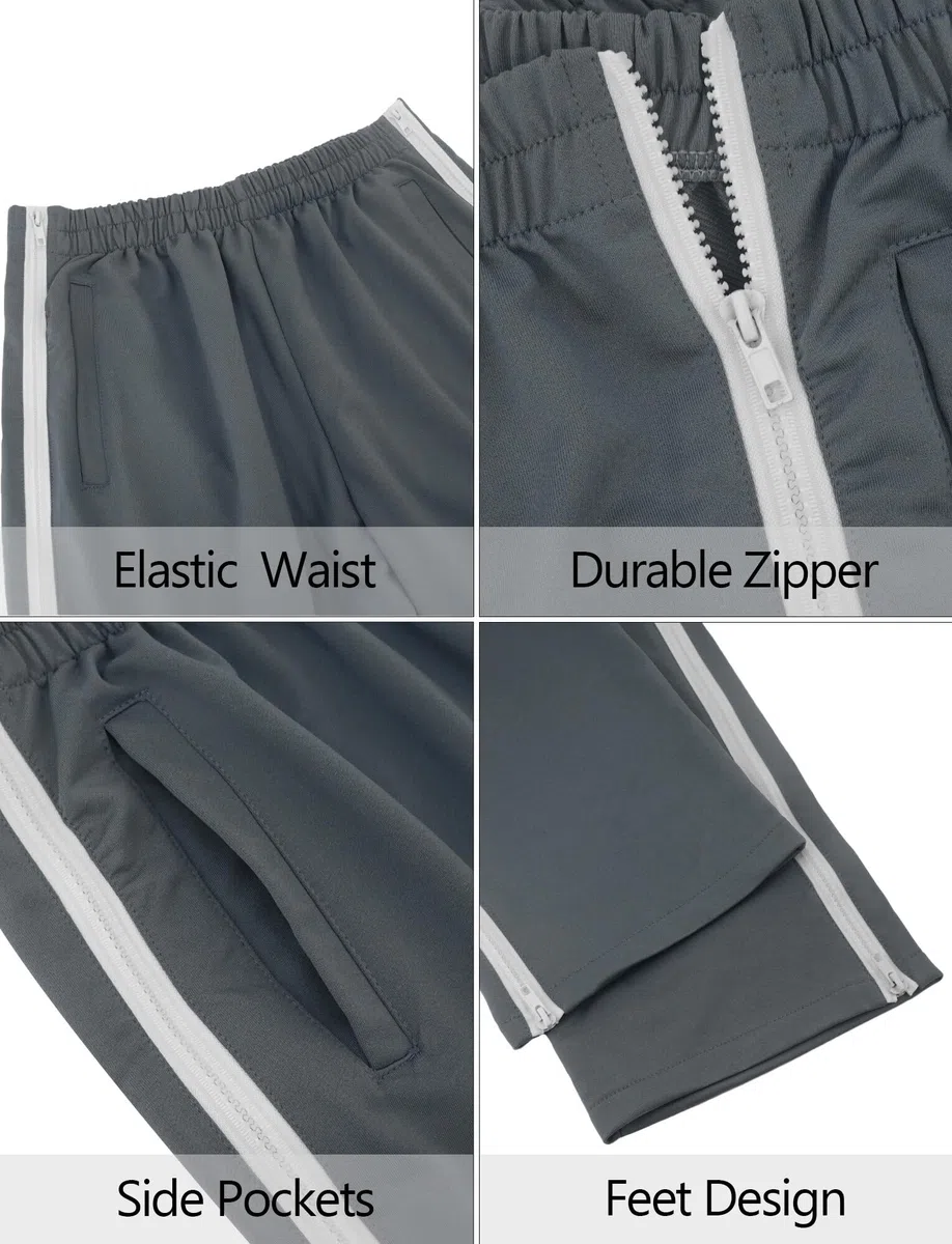 FEOYA Pantalon de Rééducation pour Homme Pantalons de Sport Post-opératoire à Ouverture Totale Jogging à Zips Latéraux Pantalon de Chirurgie avec Poches