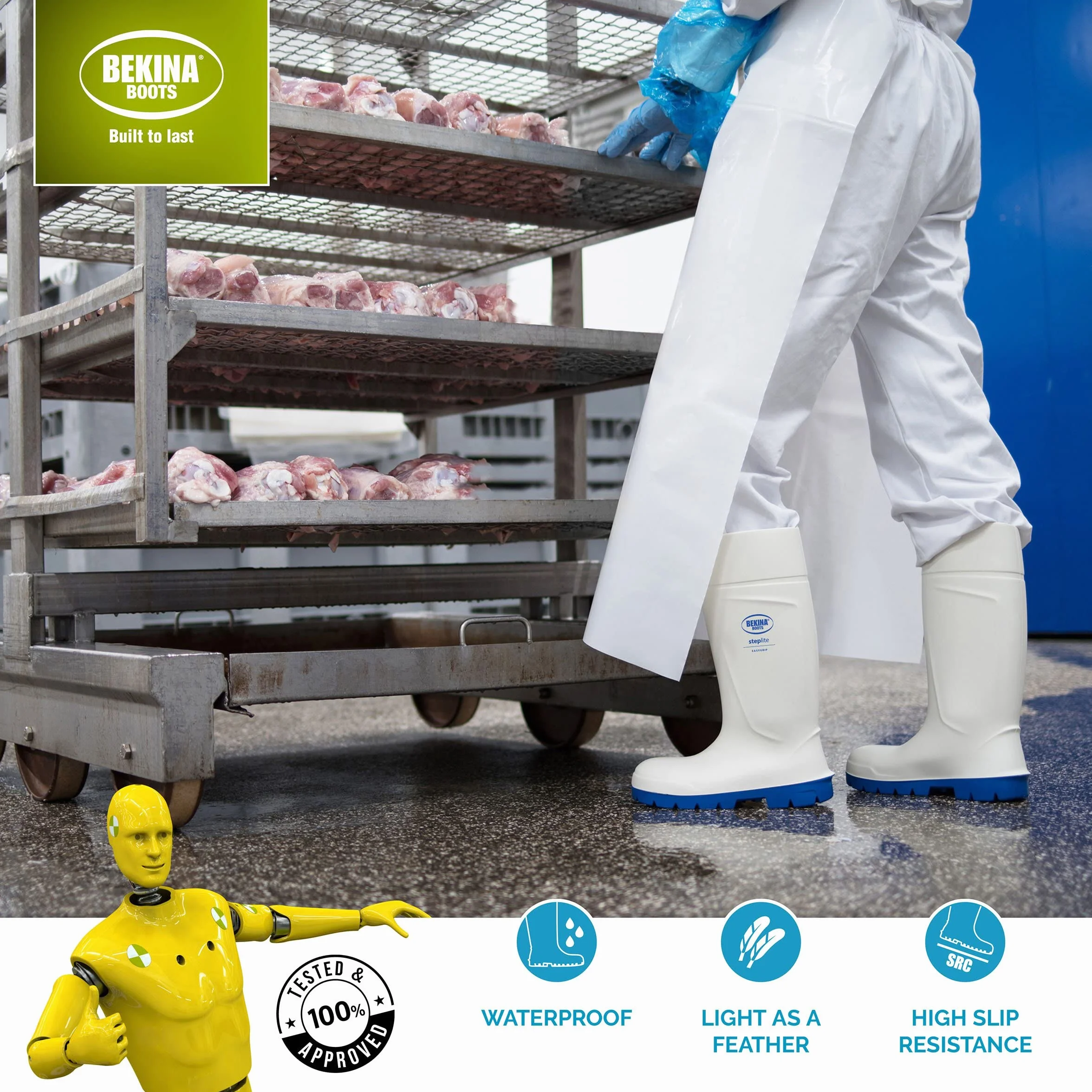 Bekina Bottes de sécurité avec Embout de sécurité pour l'industrie Alimentaire, Facile à désinfecter, y Compris la Semelle intérieure pour Les Pieds Chauds et secs, Confort, Blanc, EU 45