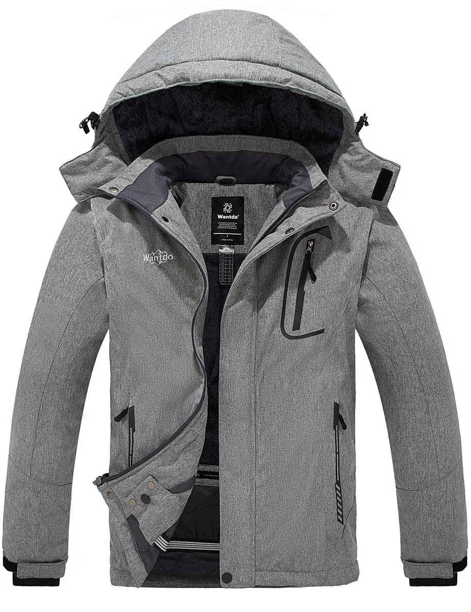 Wantdo Homme Manteau d'hiver Chaud avec Capuche Veste de Ski Imperméable Voyage Coupe-Vent Veste Randonnée Travail Veste de Snowboard Outdoor