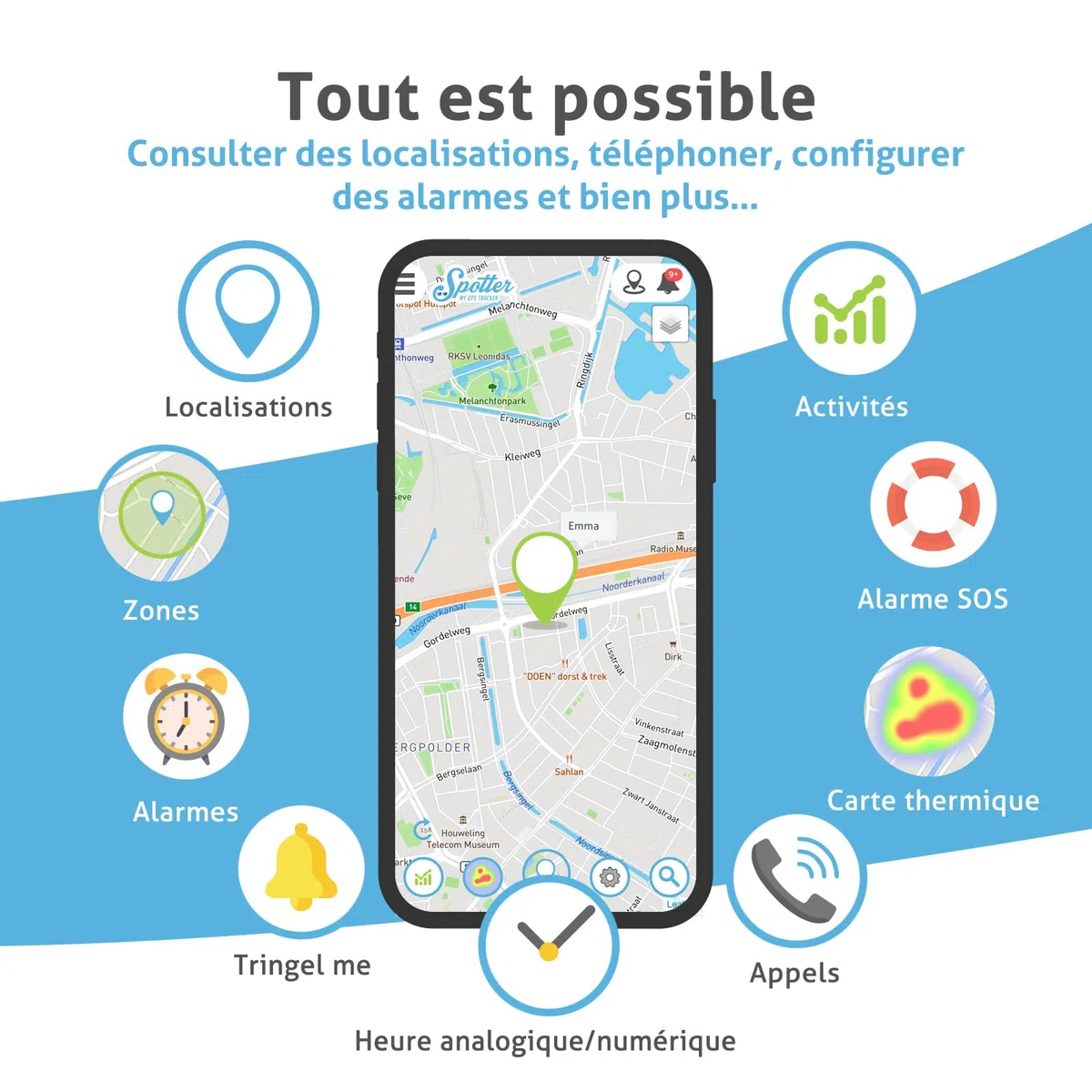 Spotter GPS Watch Air - Smartwatch GPS pour la sécurité des Enfants et des Personnes âgées, supporte Les appels, Bouton SOS, étanchéité IP67, app Gratuite et Période d'utilisation payée - Noir