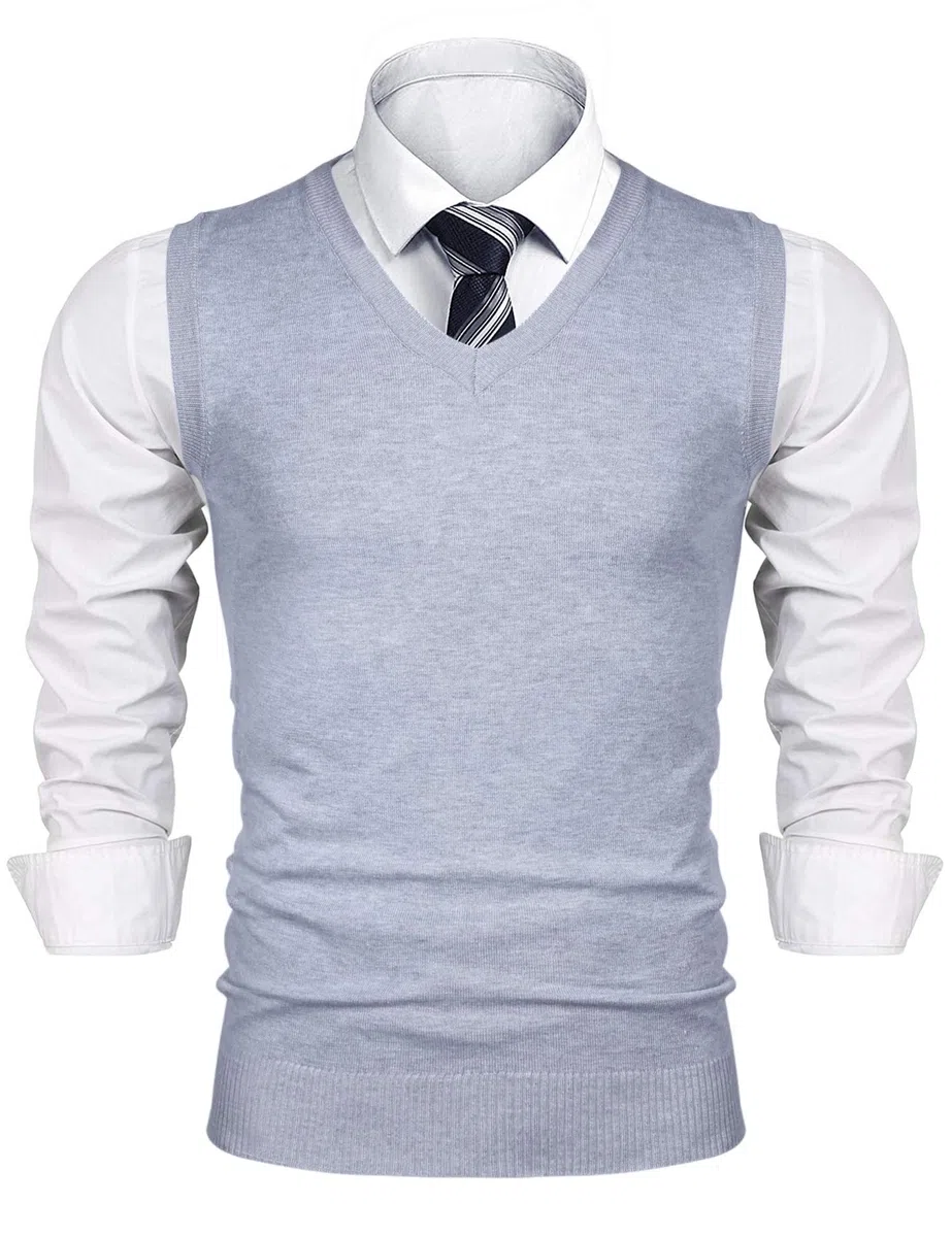 iClosam Pull Homme sans Manche Pullover Homme Hiver Classique Pulls Col V Business Tricoté en Maille Chemise Tricoté Débardeurs