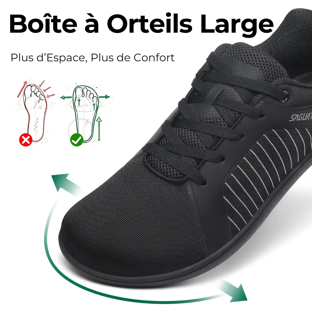 SAGUARO Homme Chaussures Barefoot Casual, Avant-Pied Large pour Usage Quotidien en Ville, École et Voyage, Tailles 36–48