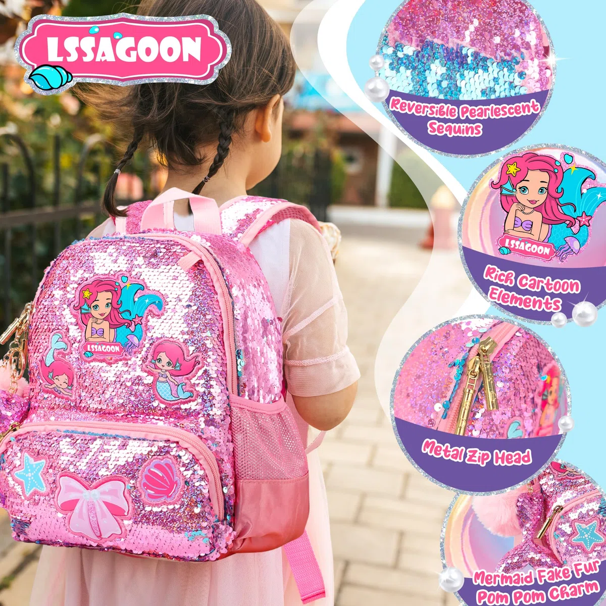 Sac à Dos Fille Licorne Paillettes, Cartable Enfant Maternelle Mignon, Sac Ecole Fille Primaire Mode, Petites Backpack Préscolaire pour Scolaire Garderie Ecole, Cadeau pour Anniversaire Xmas