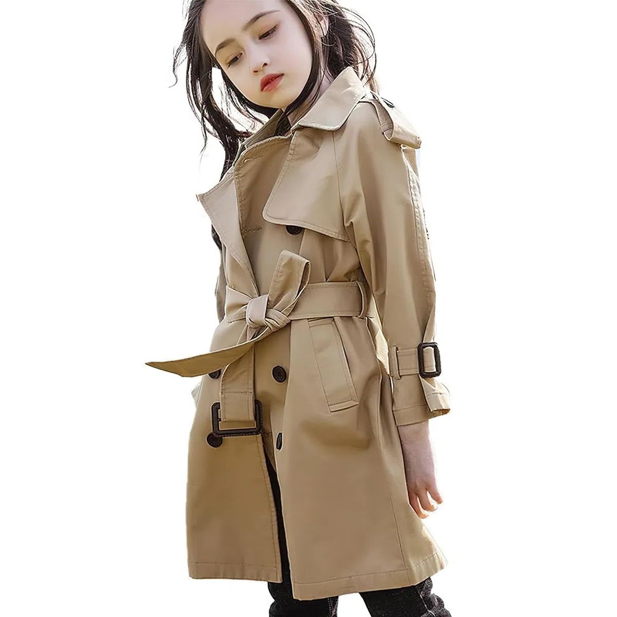 amropi Filles Trench-Coat Coton Automne Veste Single Breasted Trench Manteau pour 4-17 Ans