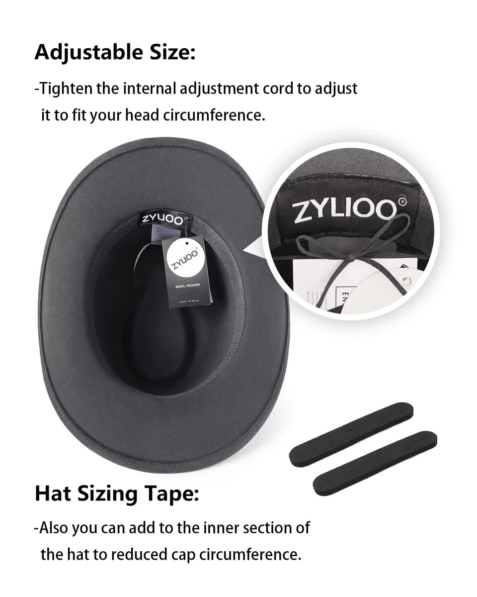 Zylioo S/M/L/XL/XXL Chapeau Cowboy Western en Feutre pour Grande ou Petite Tête, Chapeau Fedora à Large Bord avec Boucle, Chapeau Panama Homme Femme Élégant Style Classique Été Automne