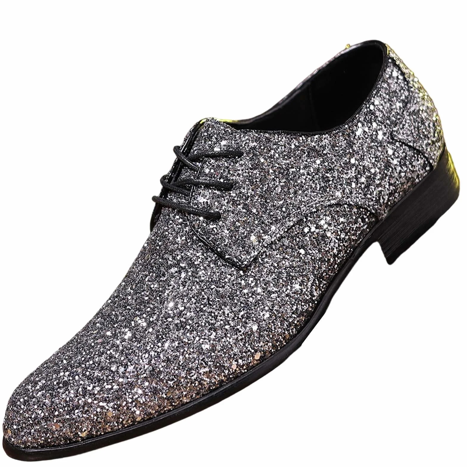 Chaussure Homme Ville en Paillettes Brillante, Chaussures Oxfords pour Hommes à Lacets, Bout Pointu, Richelieu Derbies Homme, Chaussure Costume Élégant | pour Soirée, Mariage, Cérémonie, Fête et Scène
