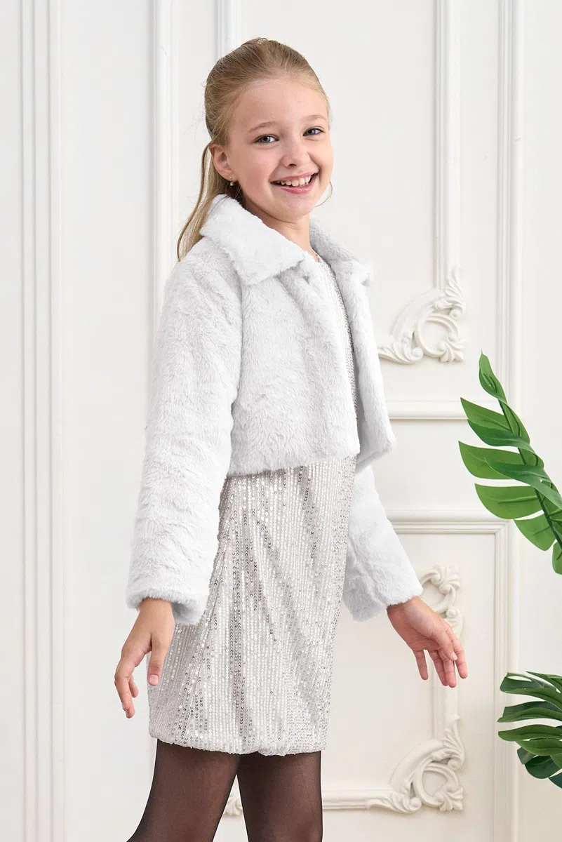 Bolerose Veste boléro à col en Fausse Fourrure Douce pour Fille Enfant