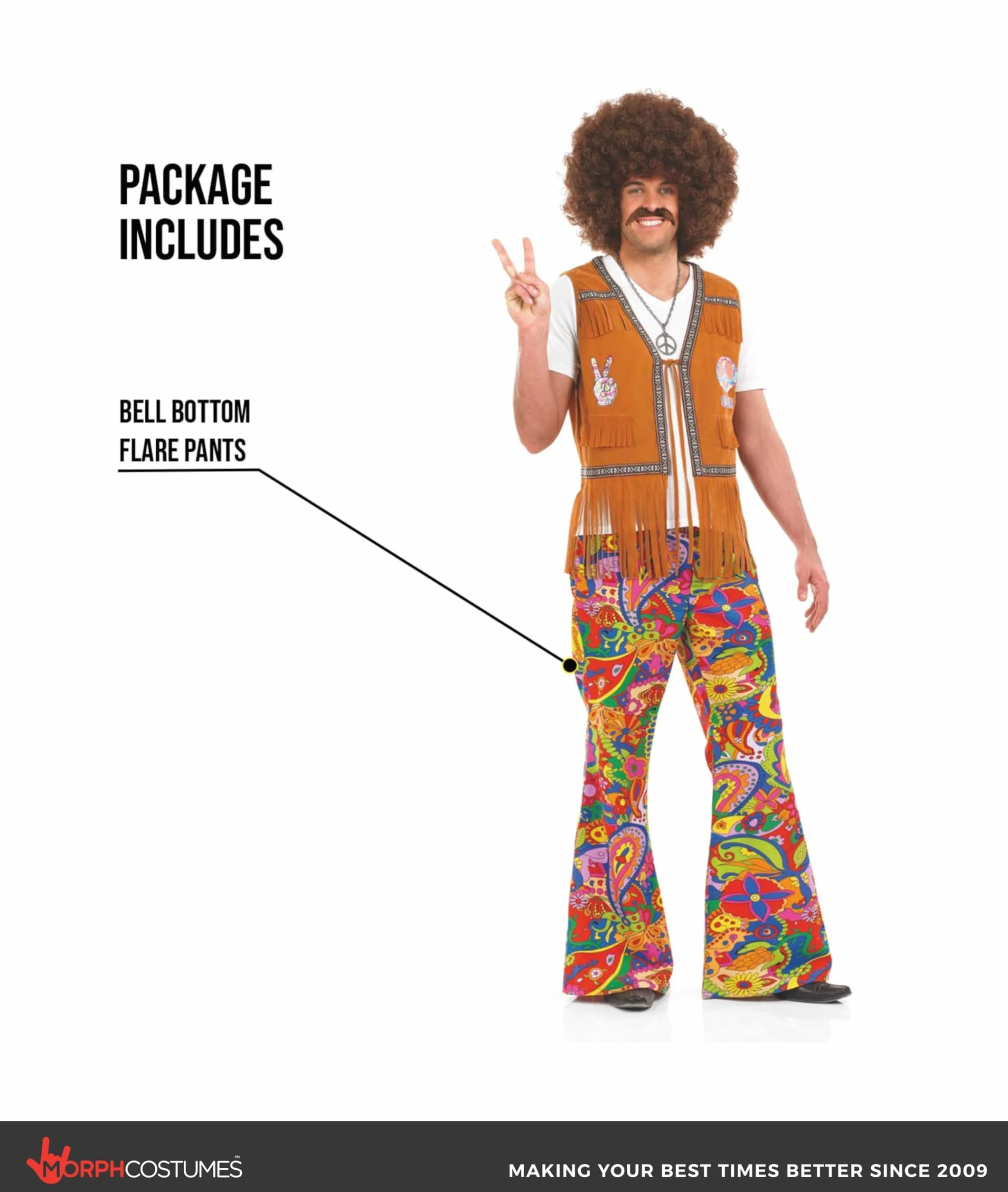 Fun Shack Pantalon Hippie Homme, Déguisement Années 70, Pantalon Patte d'Éléphant Vintage Homme