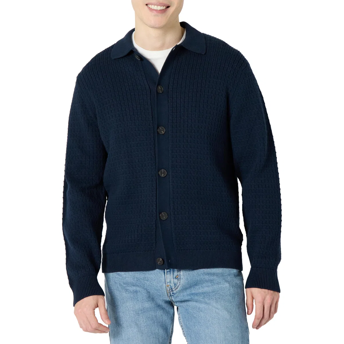 Amazon Essentials Homme Pull Cardigan Décontracté avec Col Coupe Décontractée
