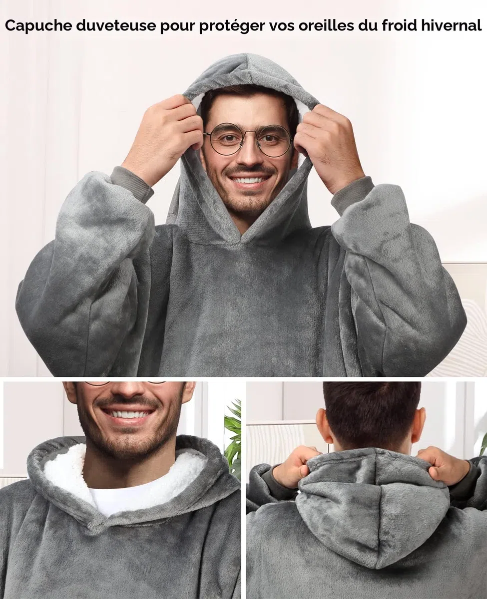Sendowtek Sweat-Shirt à Capuche Grand Sweat à Capuche Femme Homme Couverture à Capuche Portable Super Douce et Chaude Pull à Capuche Confortable pour Adultes Ados Intérieur Extérieur Longue