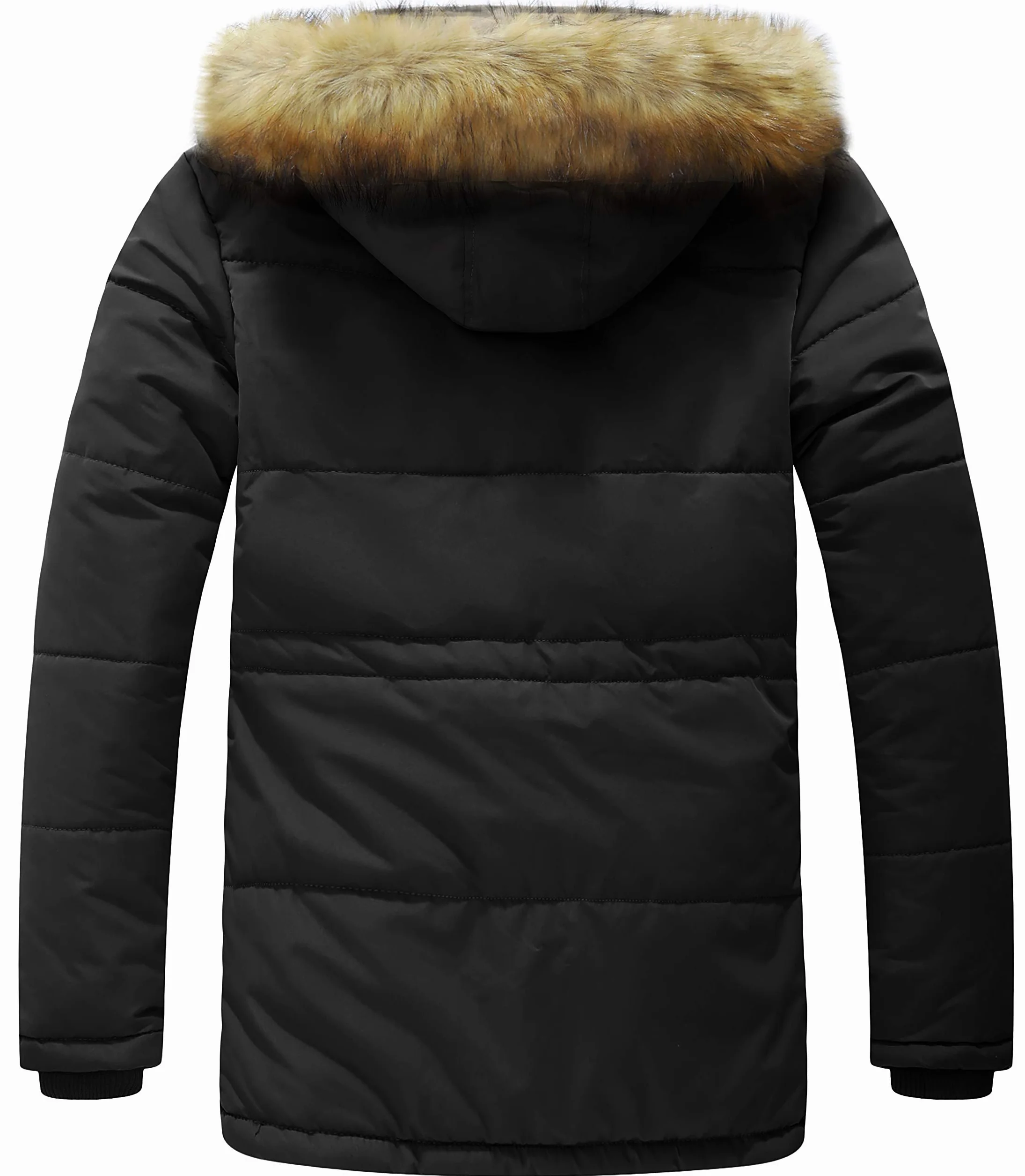 WenVen Homme Manteau d'hiver Décontracté en Molleton Veste d'Extérieur Classique en Coton Manteau à Capuche Fausse Fourrure Parka Coupe-Vent