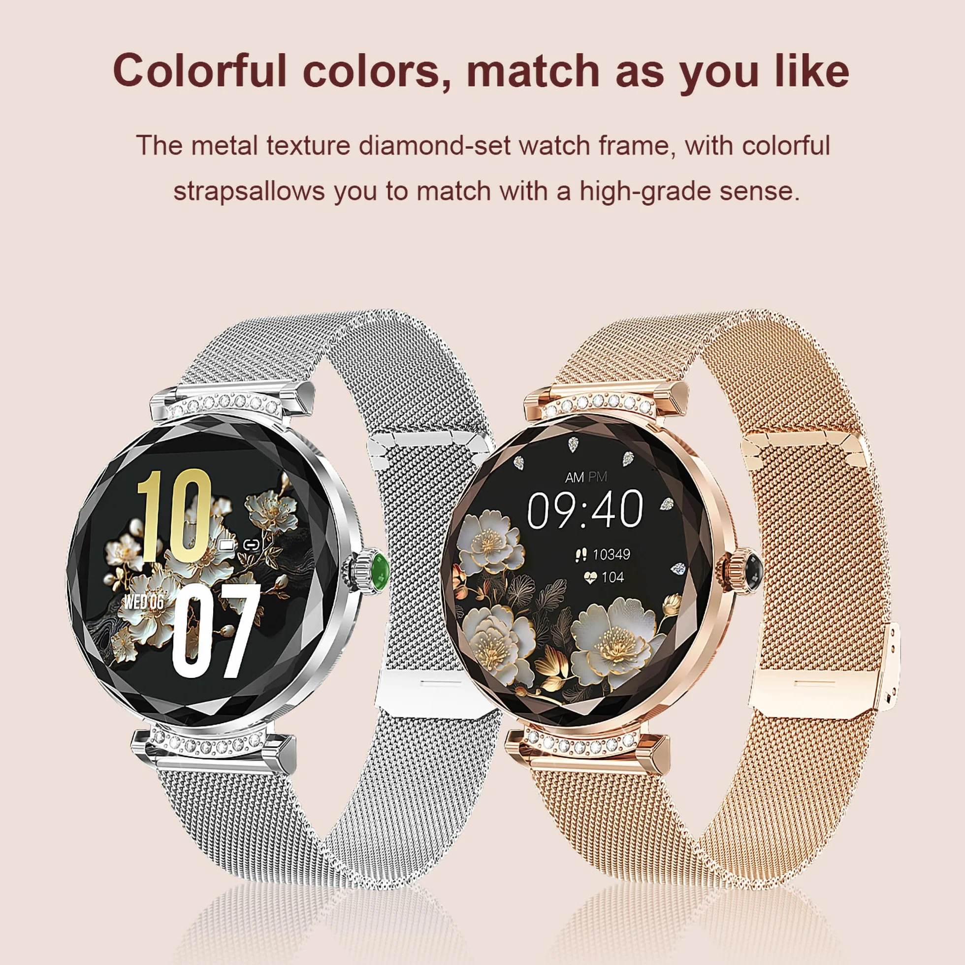 LONGLU Montre Intelligente pour Femmes avec Appel téléphonique Bluetooth pour iPhone et téléphones Android Tracker de Fitness Multi-Sport avec réponse/appels imperméable (Argenté)