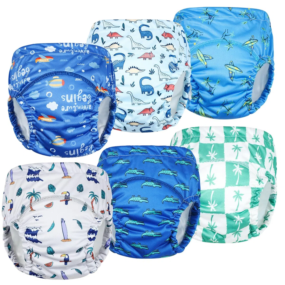FLYISH DIRECT Imperméable Culotte Apprentissage Propreté Garcon, Anti-fuite Culotte d'apprentissage Lavable, Culotte d Apprentissage Enfant en Coton, 6 Paires, Voyage bleu, 5 ans