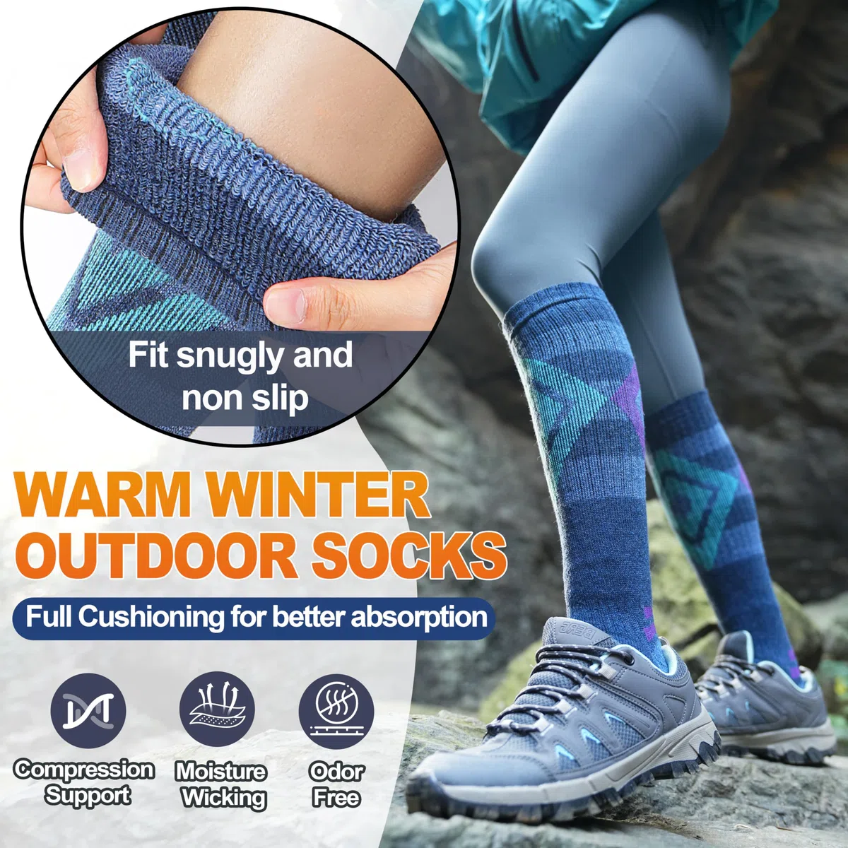 Welwoos Chaussettes de ski en laine mérinos, thermiques, épaisses, de compression, respirantes, en 3 paires.