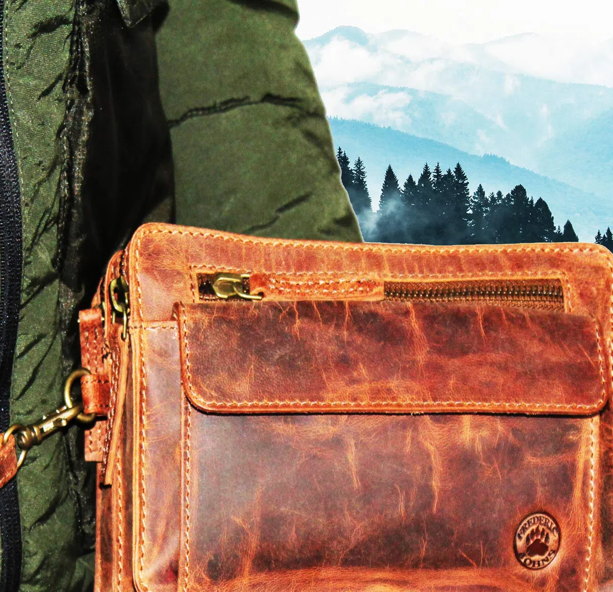 Frédéric Johns Sacoche vide poche cuir vintage homme - vide poches cuir véritable - sacoche vintage - sac dragonne main - sacoche porté main (Marron)