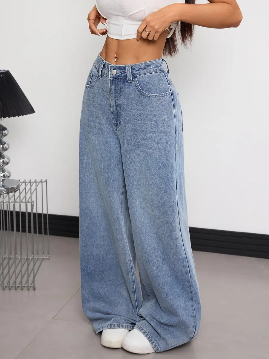Jean Femme Large Baggy Denim Tendance 2026 Pantalon Vintage Hip Hop Loose Fit Streetwear