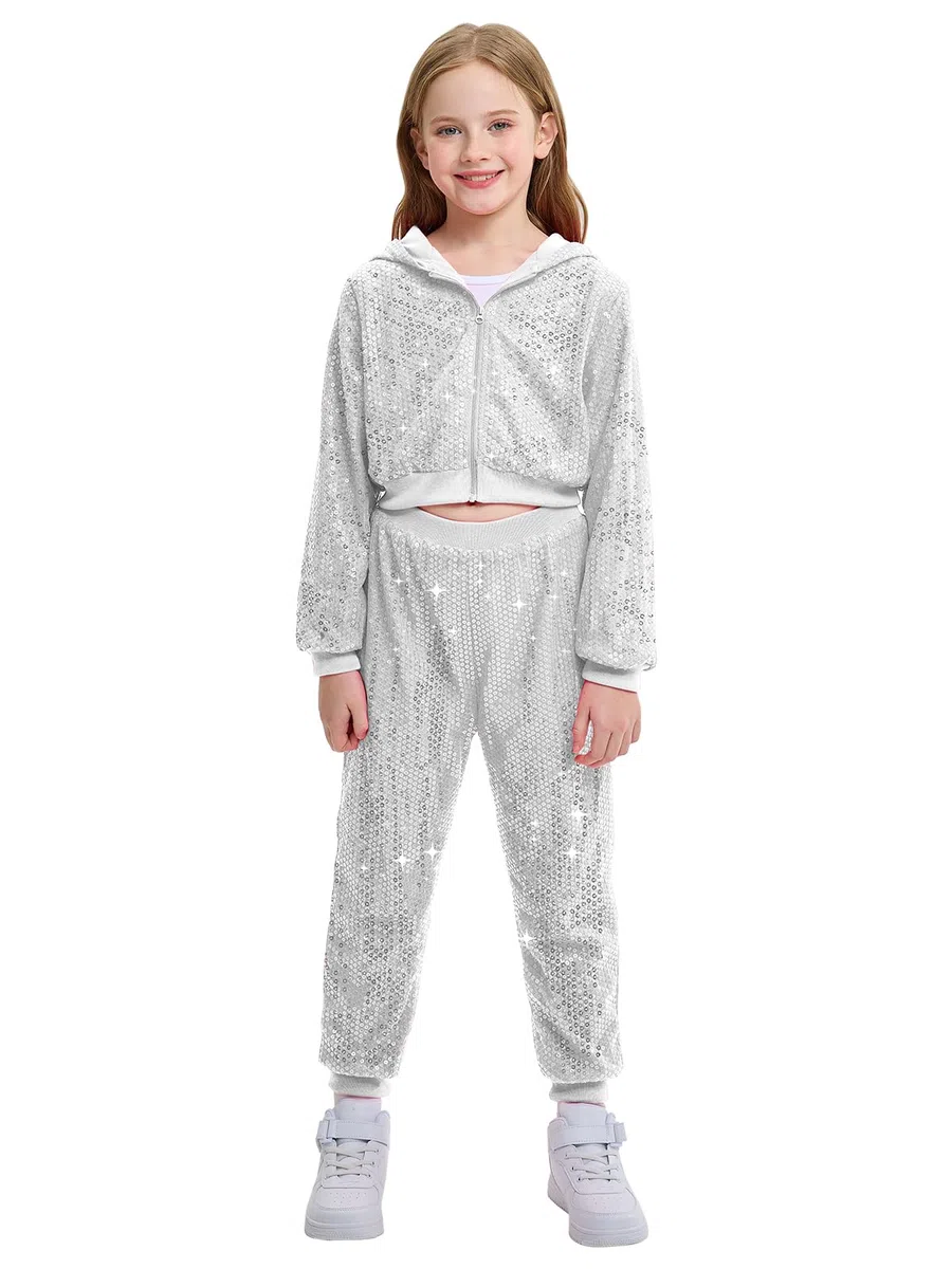 LOLANTA Enfant Costume de Danse Hip Hop à Paillettes Vêtements de Street Dance Ensemble Veste-pantalon