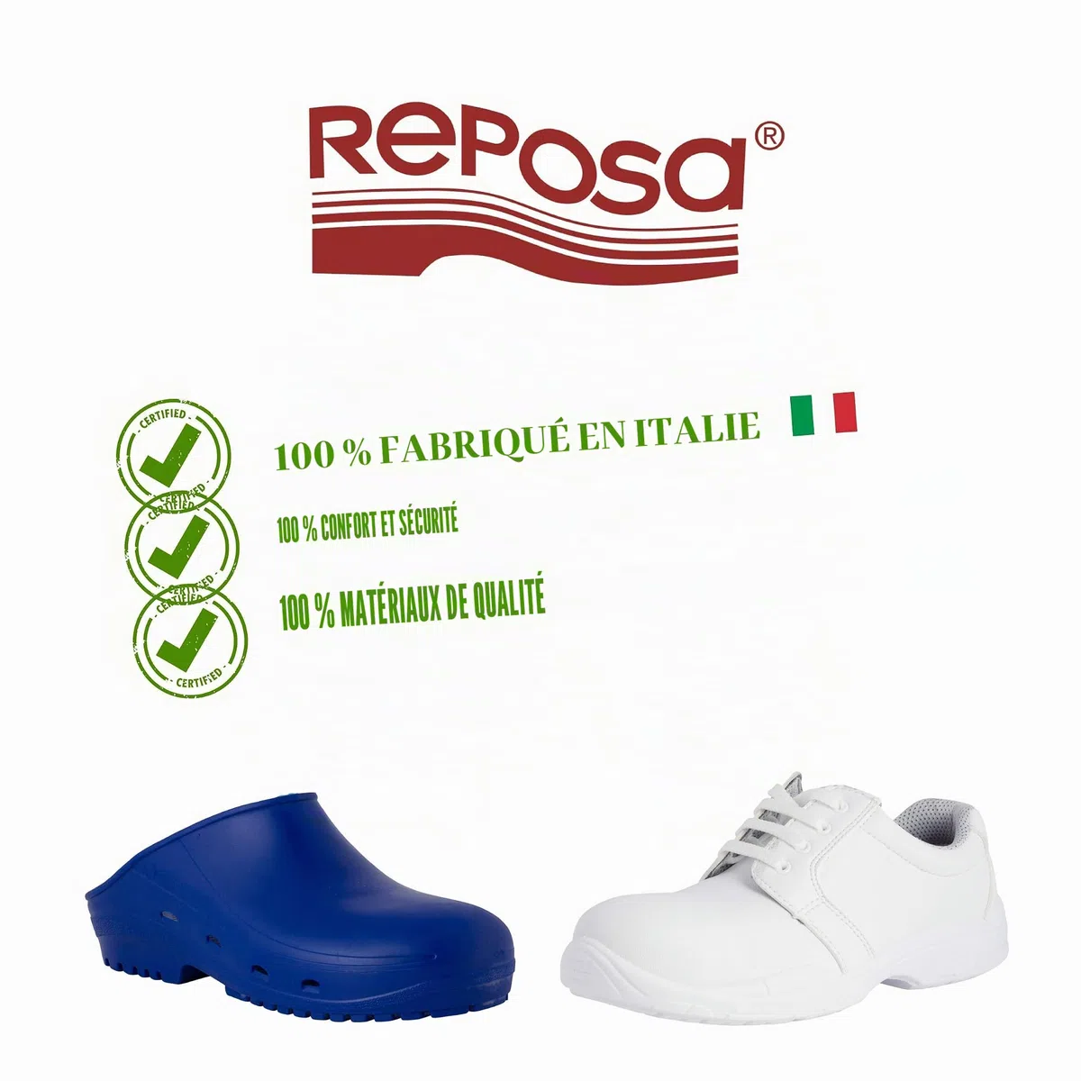 REPOSA Medical - Sabot Femme et Homme Medical Microfibre avec Semelle en Polyuréthane Antidérapante, Chaussure Femme et Homme Sanitaires Antichoc Antistatiques avec Bride, Chaussures de Cuisine