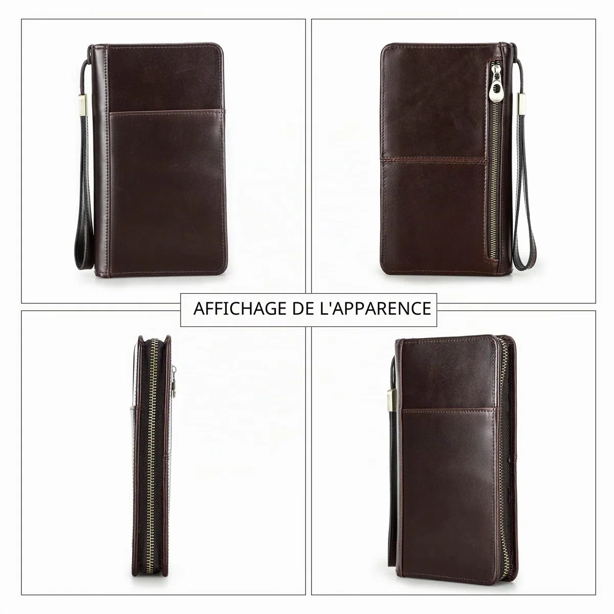 Contacts Hommes En Cuir Véritable Portefeuille Zipper Chéquier Titulaire Argent Billets Voyage Passeport Titulaire De La Carte Pochette Grande Capacité