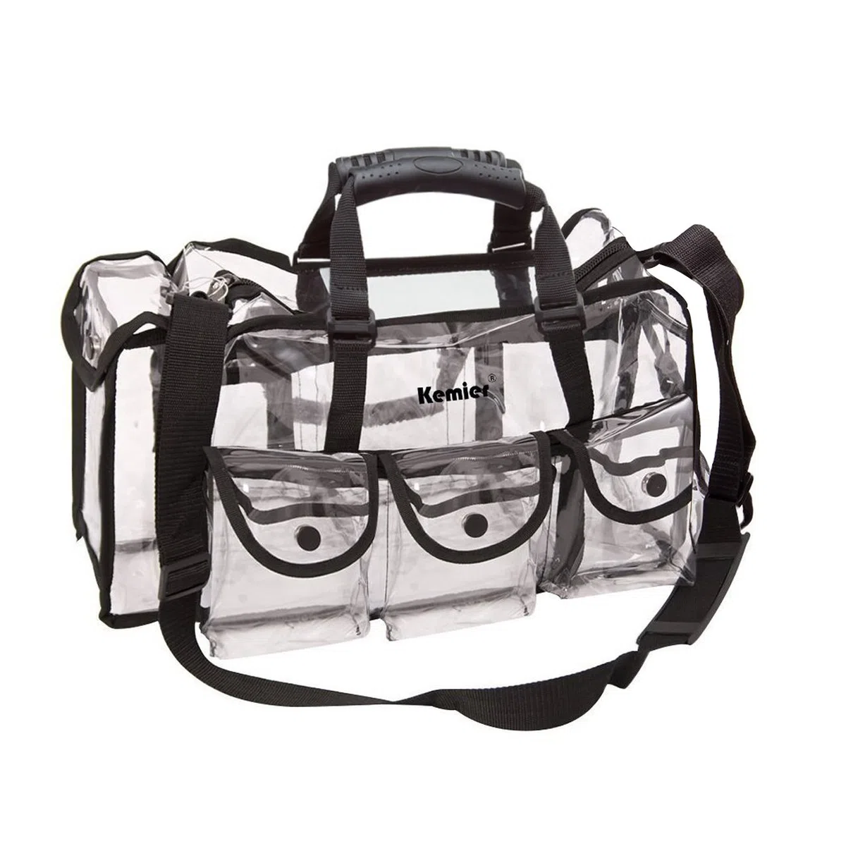 Sac Transparent de Trousse de Maquillage pour Voyage avec 6 Grandes Poches Extérieures étui de Rangement Cosmétique avec Bandoulière
